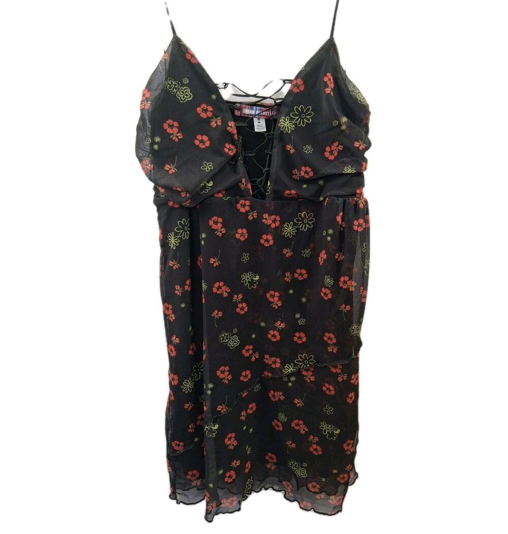 Urban Outfitters Bright Side Lace Up Mini Dress Black Floral Print M Dark Fairy - Picture 3 of 16